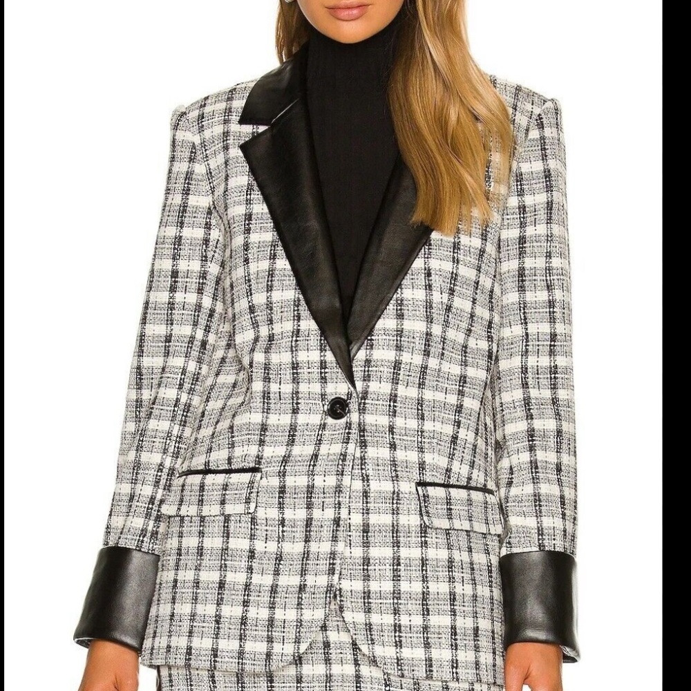 NWOT L’Academie Priscilla Tweed & Leather Blazer